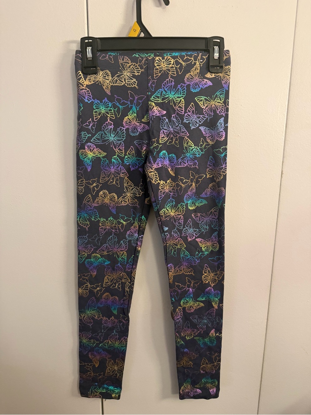 Girls Black Leggings with Rainbow Butterfly Print